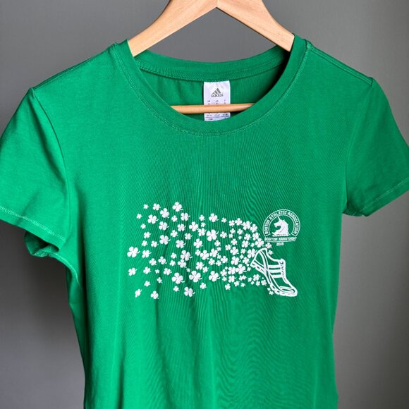 Green Adidas Soft T-Shirt Boston Marathon Shamrocks - Picture 4 of 12